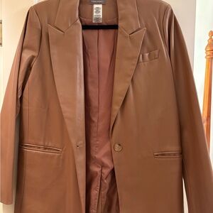 Brown Faux Leather Blazer